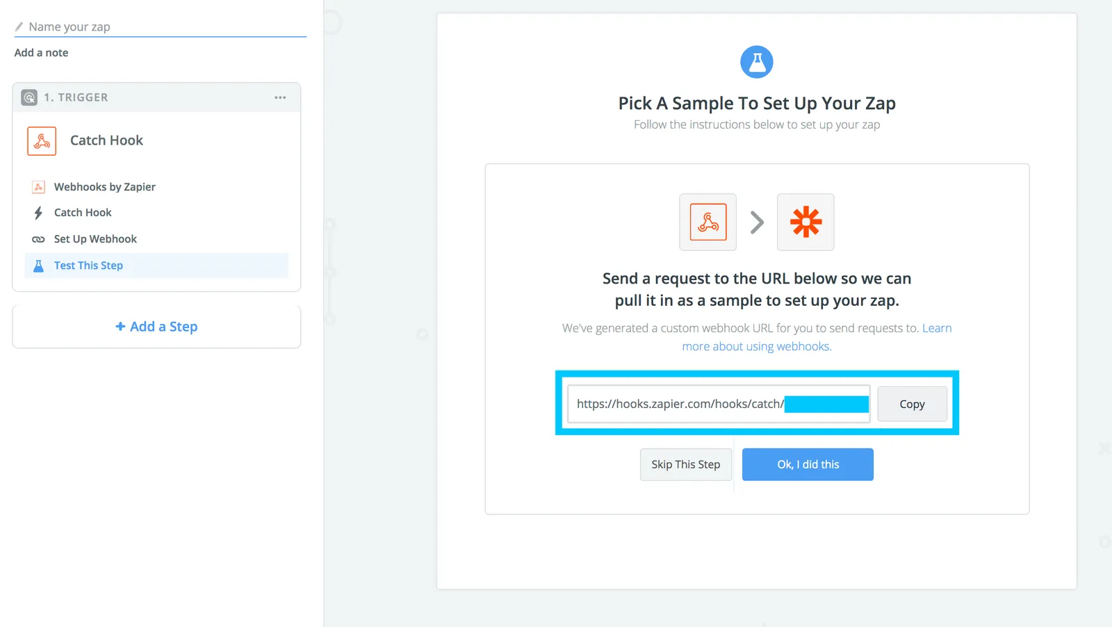 Ввод URL-адреса в Zapier